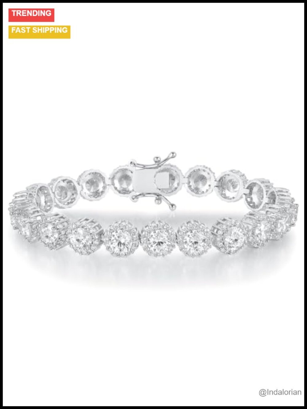 18K White Gold Plated Tennis Bracelet 5mm Round Cubic Zirconia 7.5"